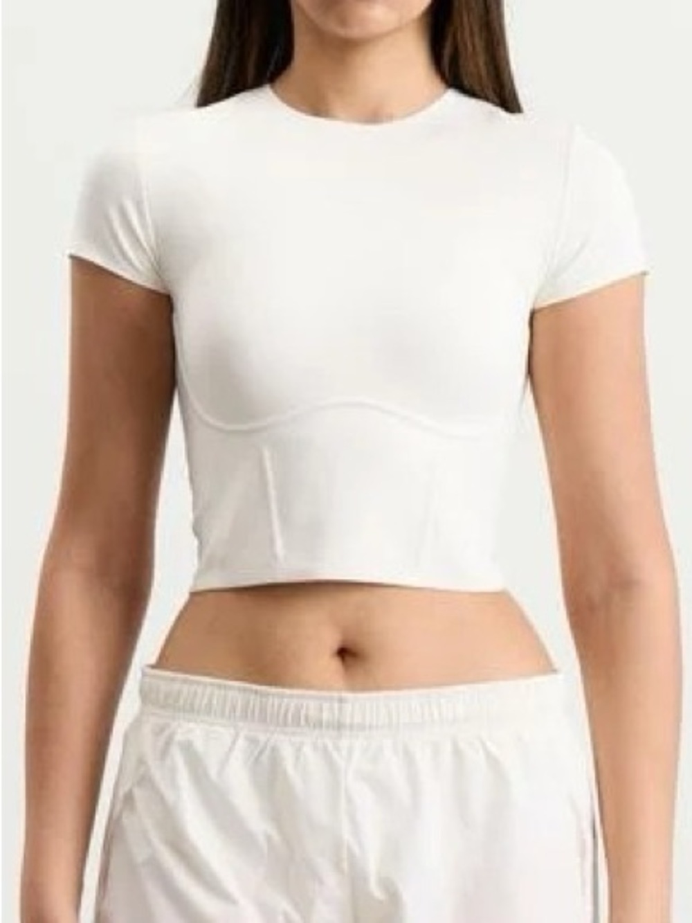🤍 Nike x SKIMS Matte Corset Short Sleeve Crop Top | Ivory | Sz S | NWT 🏷️